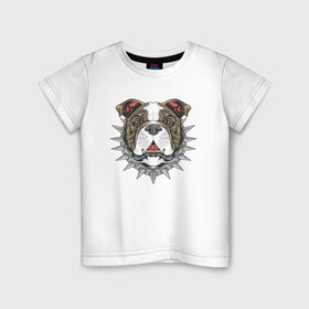 Детская футболка хлопок с принтом Бульдог в Белгороде, 100% хлопок | круглый вырез горловины, полуприлегающий силуэт, длина до линии бедер | бульдог | злая собака | злой пес | осторожно злая собака | ошейник | пес | псина | собака