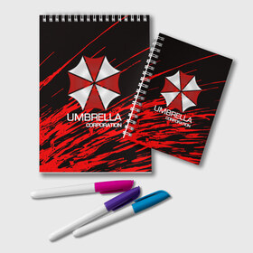 Блокнот с принтом UMBRELLA CORP в Белгороде, 100% бумага | 48 листов, плотность листов — 60 г/м2, плотность картонной обложки — 250 г/м2. Листы скреплены удобной пружинной спиралью. Цвет линий — светло-серый
 | Тематика изображения на принте: biohazard | biohazard 7 | crocodile | fang | game | hand | monster | new umbrella | resident evil | resident evil 7 | umbrella | umbrella corp | umbrella corporation | zombie | обитель