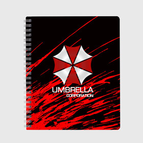 Тетрадь с принтом UMBRELLA CORP в Белгороде, 100% бумага | 48 листов, плотность листов — 60 г/м2, плотность картонной обложки — 250 г/м2. Листы скреплены сбоку удобной пружинной спиралью. Уголки страниц и обложки скругленные. Цвет линий — светло-серый
 | biohazard | biohazard 7 | crocodile | fang | game | hand | monster | new umbrella | resident evil | resident evil 7 | umbrella | umbrella corp | umbrella corporation | zombie | обитель