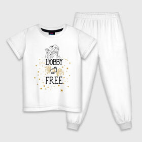 Детская пижама хлопок с принтом Dobby is free в Белгороде, 100% хлопок |  брюки и футболка прямого кроя, без карманов, на брюках мягкая резинка на поясе и по низу штанин
 | vdgerir | гарри поттер | гриффиндор | дамблдор | добби | слизерин | хогвартс