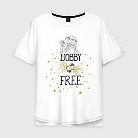 Мужская футболка хлопок Oversize с принтом Dobby is free в Белгороде, 100% хлопок | свободный крой, круглый ворот, “спинка” длиннее передней части | vdgerir | гарри поттер | гриффиндор | дамблдор | добби | слизерин | хогвартс