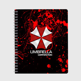 Тетрадь с принтом UMBRELLA CORP в Белгороде, 100% бумага | 48 листов, плотность листов — 60 г/м2, плотность картонной обложки — 250 г/м2. Листы скреплены сбоку удобной пружинной спиралью. Уголки страниц и обложки скругленные. Цвет линий — светло-серый
 | biohazard | biohazard 7 | crocodile | fang | game | hand | monster | new umbrella | resident evil | resident evil 7 | umbrella | umbrella corp | umbrella corporation | zombie | обитель