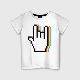 Детская футболка хлопок с принтом Pixel Rock в Белгороде, 100% хлопок | круглый вырез горловины, полуприлегающий силуэт, длина до линии бедер | art | hand | pixel | pixelart | rock | арт | пиксель | пиксельарт | рок | рука