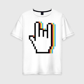 Женская футболка хлопок Oversize с принтом Pixel Rock в Белгороде, 100% хлопок | свободный крой, круглый ворот, спущенный рукав, длина до линии бедер
 | art | hand | pixel | pixelart | rock | арт | пиксель | пиксельарт | рок | рука