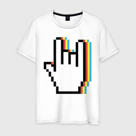 Мужская футболка хлопок с принтом Pixel Rock в Белгороде, 100% хлопок | прямой крой, круглый вырез горловины, длина до линии бедер, слегка спущенное плечо. | art | hand | pixel | pixelart | rock | арт | пиксель | пиксельарт | рок | рука