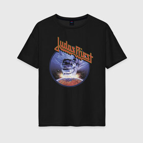Женская футболка хлопок Oversize с принтом Juda Priest в Белгороде, 100% хлопок | свободный крой, круглый ворот, спущенный рукав, длина до линии бедер
 | album | judas priest | metal | music | rock | джудас прист | метал | рок