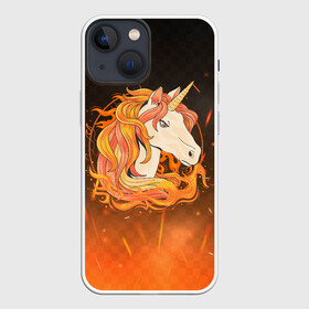 Чехол для iPhone 13 mini с принтом Огненный единорог в Белгороде,  |  | Тематика изображения на принте: pony | грива | единорог | лошадь | огненный | пламя | пони | поняшка | рог | рыжий