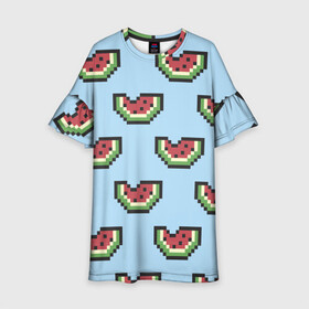Детское платье 3D с принтом Пиксельный арбуз в Белгороде, 100% полиэстер | прямой силуэт, чуть расширенный к низу. Круглая горловина, на рукавах — воланы | minecraft | арбуз | арбузы | майнкрафт | пиксели | пиксель | фрукт | фрукты | ягода | ягоды