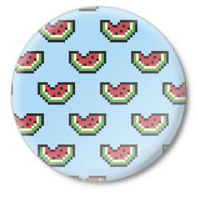 Значок с принтом Пиксельный арбуз в Белгороде,  металл | круглая форма, металлическая застежка в виде булавки | minecraft | арбуз | арбузы | майнкрафт | пиксели | пиксель | фрукт | фрукты | ягода | ягоды