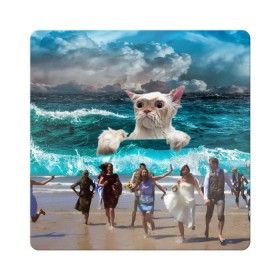 Магнит виниловый Квадрат с принтом Морской Кошак в Белгороде, полимерный материал с магнитным слоем | размер 9*9 см, закругленные углы | cat | mem | mems | вода | волны | кот | котейка | котик | кошак | кошка | мем | мем с котом | мемы | мемы с котом | мокрый кот | море | морской кот | морской кошак | облака | океан | прикол | приколы | тучи | шторм