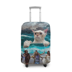 Чехол для чемодана 3D с принтом Морской Кошак в Белгороде, 86% полиэфир, 14% спандекс | двустороннее нанесение принта, прорези для ручек и колес | cat | mem | mems | вода | волны | кот | котейка | котик | кошак | кошка | мем | мем с котом | мемы | мемы с котом | мокрый кот | море | морской кот | морской кошак | облака | океан | прикол | приколы | тучи | шторм