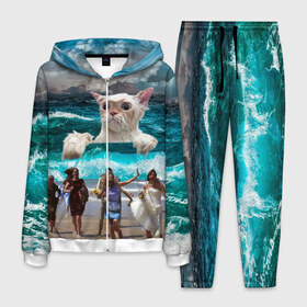 Мужской костюм 3D с принтом Морской Кошак в Белгороде, 100% полиэстер | Манжеты и пояс оформлены тканевой резинкой, двухслойный капюшон со шнурком для регулировки, карманы спереди | cat | mem | mems | вода | волны | кот | котейка | котик | кошак | кошка | мем | мем с котом | мемы | мемы с котом | мокрый кот | море | морской кот | морской кошак | облака | океан | прикол | приколы | тучи | шторм