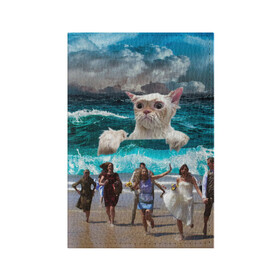 Обложка для паспорта матовая кожа с принтом Морской Кошак в Белгороде, натуральная матовая кожа | размер 19,3 х 13,7 см; прозрачные пластиковые крепления | cat | mem | mems | вода | волны | кот | котейка | котик | кошак | кошка | мем | мем с котом | мемы | мемы с котом | мокрый кот | море | морской кот | морской кошак | облака | океан | прикол | приколы | тучи | шторм