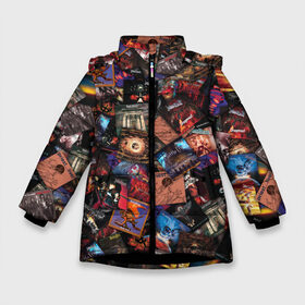 Зимняя куртка для девочек 3D с принтом Judas Priest Дискография в Белгороде, ткань верха — 100% полиэстер; подклад — 100% полиэстер, утеплитель — 100% полиэстер. | длина ниже бедра, удлиненная спинка, воротник стойка и отстегивающийся капюшон. Есть боковые карманы с листочкой на кнопках, утяжки по низу изделия и внутренний карман на молнии. 

Предусмотрены светоотражающий принт на спинке, радужный светоотражающий элемент на пуллере молнии и на резинке для утяжки. | discography | heavy metal | альбом | джудас прист | метал | обложка | паттерн | рок | хэви метал