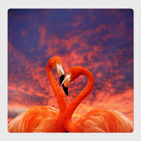 Магнитный плакат 3Х3 с принтом Flamingo Love в Белгороде, Полимерный материал с магнитным слоем | 9 деталей размером 9*9 см | 14 февраля | 8 марта | валентинов день | верность | влюбленность | влюбленные | вместе | вместе навсегда | девушке | женат | женский день | женский праздник | закат | замужем | кружка | любимая