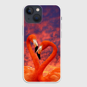 Чехол для iPhone 13 mini с принтом Flamingo Love в Белгороде,  |  | 14 февраля | 8 марта | валентинов день | верность | влюбленность | влюбленные | вместе | вместе навсегда | девушке | женат | женский день | женский праздник | закат | замужем | кружка | любимая