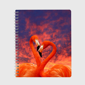 Тетрадь с принтом Flamingo Love в Белгороде, 100% бумага | 48 листов, плотность листов — 60 г/м2, плотность картонной обложки — 250 г/м2. Листы скреплены сбоку удобной пружинной спиралью. Уголки страниц и обложки скругленные. Цвет линий — светло-серый
 | 14 февраля | 8 марта | валентинов день | верность | влюбленность | влюбленные | вместе | вместе навсегда | девушке | женат | женский день | женский праздник | закат | замужем | кружка | любимая