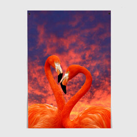 Постер с принтом Flamingo Love в Белгороде, 100% бумага
 | бумага, плотность 150 мг. Матовая, но за счет высокого коэффициента гладкости имеет небольшой блеск и дает на свету блики, но в отличии от глянцевой бумаги не покрыта лаком | 14 февраля | 8 марта | валентинов день | верность | влюбленность | влюбленные | вместе | вместе навсегда | девушке | женат | женский день | женский праздник | закат | замужем | кружка | любимая