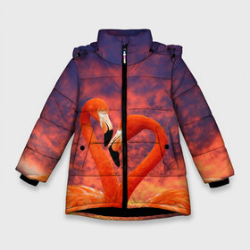 Зимняя куртка для девочек 3D с принтом Flamingo Love в Белгороде, ткань верха — 100% полиэстер; подклад — 100% полиэстер, утеплитель — 100% полиэстер. | длина ниже бедра, удлиненная спинка, воротник стойка и отстегивающийся капюшон. Есть боковые карманы с листочкой на кнопках, утяжки по низу изделия и внутренний карман на молнии. 

Предусмотрены светоотражающий принт на спинке, радужный светоотражающий элемент на пуллере молнии и на резинке для утяжки. | 14 февраля | 8 марта | валентинов день | верность | влюбленность | влюбленные | вместе | вместе навсегда | девушке | женат | женский день | женский праздник | закат | замужем | кружка | любимая