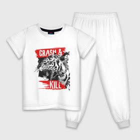 Детская пижама хлопок с принтом Crash & Kill в Белгороде, 100% хлопок |  брюки и футболка прямого кроя, без карманов, на брюках мягкая резинка на поясе и по низу штанин
 | animal | art | beast | inscription | tiger | арт | животное | зверь | надпись | тигр