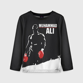 Детский лонгслив 3D с принтом Muhammad Ali в Белгороде, 100% полиэстер | длинные рукава, круглый вырез горловины, полуприлегающий силуэт
 | ali | muhammad ali | the greatest | али | бокс | мухамед али | мухаммед али