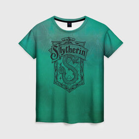 Женская футболка 3D с принтом Coat of Slytherin в Белгороде, 100% полиэфир ( синтетическое хлопкоподобное полотно) | прямой крой, круглый вырез горловины, длина до линии бедер | vdgerir | гарри поттер | гриффиндор | дамблдор | добби | слизерин | хогвартс