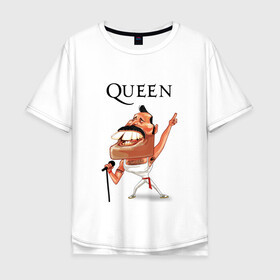 Мужская футболка хлопок Oversize с принтом QUEEN в Белгороде, 100% хлопок | свободный крой, круглый ворот, “спинка” длиннее передней части | freddy | music | queen | rock | рок | фредди меркури