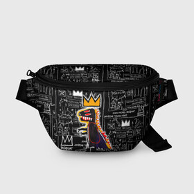 Поясная сумка 3D с принтом Basquiat Dinosaur в Белгороде, 100% полиэстер | плотная ткань, ремень с регулируемой длиной, внутри несколько карманов для мелочей, основное отделение и карман с обратной стороны сумки застегиваются на молнию | Тематика изображения на принте: art | louis vuitton | lv