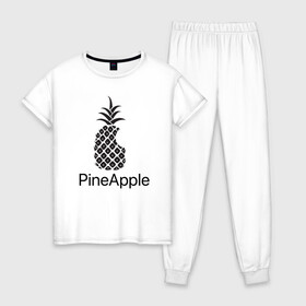 Женская пижама хлопок с принтом PineApple в Белгороде, 100% хлопок | брюки и футболка прямого кроя, без карманов, на брюках мягкая резинка на поясе и по низу штанин | apple | pineapple | ананас | фрукт | фрукты | эпл | эппл