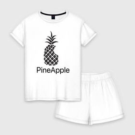 Женская пижама с шортиками хлопок с принтом PineApple в Белгороде, 100% хлопок | футболка прямого кроя, шорты свободные с широкой мягкой резинкой | apple | pineapple | ананас | фрукт | фрукты | эпл | эппл