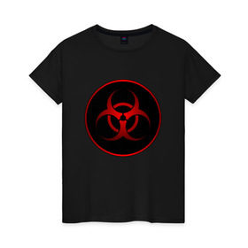 Женская футболка хлопок с принтом Biohazard в Белгороде, 100% хлопок | прямой крой, круглый вырез горловины, длина до линии бедер, слегка спущенное плечо | biohazard | бактерии | бактерия | биологическая опасность | вирус | вирусы | заражение | зараза | заразный | знак | микроб | микробы | опасно | опасность | предупреждение | эпидемия