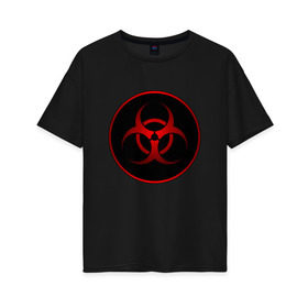 Женская футболка хлопок Oversize с принтом Biohazard в Белгороде, 100% хлопок | свободный крой, круглый ворот, спущенный рукав, длина до линии бедер
 | biohazard | бактерии | бактерия | биологическая опасность | вирус | вирусы | заражение | зараза | заразный | знак | микроб | микробы | опасно | опасность | предупреждение | эпидемия