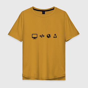 Мужская футболка хлопок Oversize с принтом LINUX в Белгороде, 100% хлопок | свободный крой, круглый ворот, “спинка” длиннее передней части | код | пингвин | планета земля | программист | разработчик | эволюция