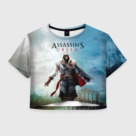 Женская футболка Crop-top 3D с принтом Assassins Creed в Белгороде, 100% полиэстер | круглая горловина, длина футболки до линии талии, рукава с отворотами | blood | game | асасин | ассасин | ассасин крид | ассассин | ассассин крид | дезмонд майлс | дитя ассассинов | игра | кровь | надпись | оружие