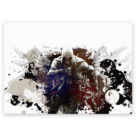 Поздравительная открытка с принтом Assassins Creed в Белгороде, 100% бумага | плотность бумаги 280 г/м2, матовая, на обратной стороне линовка и место для марки
 | blood | game | асасин | ассасин | ассасин крид | ассассин | ассассин крид | дезмонд майлс | дитя ассассинов | игра | кровь | надпись | оружие