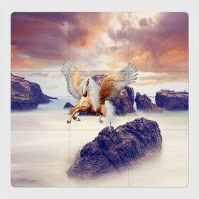 Магнитный плакат 3Х3 с принтом Sea Sunset Horse в Белгороде, Полимерный материал с магнитным слоем | 9 деталей размером 9*9 см | вечернее небо | закат | конь | крылатый | крылья | легенды | летающий | лошадь | мистический | мифология | мифы | море | морской | облака | облачность | пегас | плед | погода | подушка | скалы | сумка