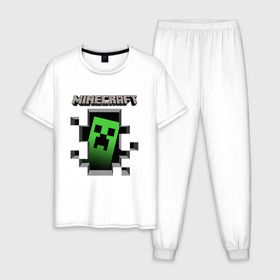 Мужская пижама хлопок с принтом Minecraft в Белгороде, 100% хлопок | брюки и футболка прямого кроя, без карманов, на брюках мягкая резинка на поясе и по низу штанин
 | Тематика изображения на принте: minecraft | roblox | выживание | игра | майн | майнкрафт | роблокс