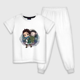 Детская пижама хлопок с принтом Танджиро и Незуко Камадо в Белгороде, 100% хлопок |  брюки и футболка прямого кроя, без карманов, на брюках мягкая резинка на поясе и по низу штанин
 | аниме | клинок рассекающий демонов | незуко камадо | танджиро камадо
