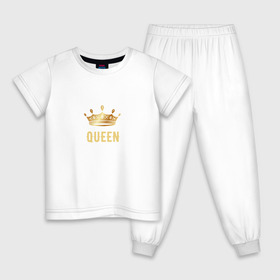 Детская пижама хлопок с принтом Королева в Белгороде, 100% хлопок |  брюки и футболка прямого кроя, без карманов, на брюках мягкая резинка на поясе и по низу штанин
 | Тематика изображения на принте: золото | королева | король | корона | пара