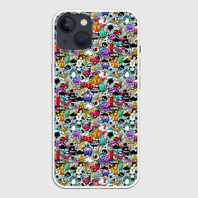 Чехол для iPhone 13 с принтом Stickerboom в Белгороде,  |  | art | bomb | graffiti | hearts | monsters | stars | stickerboom | stickers | texture | арт | бомба | вишня | граффити | звезды | монстры | мороженое | сердечки | стикербум | стикеры | текстура