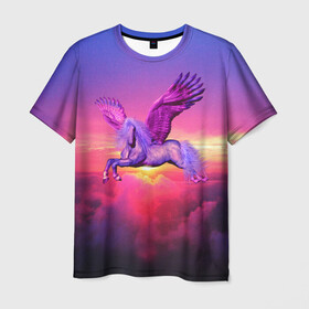 Мужская футболка 3D с принтом Dusk Sky Horse в Белгороде, 100% полиэфир | прямой крой, круглый вырез горловины, длина до линии бедер | высота | закат | конь | крылья | легенды | летать | летающий | лошадь | мистический | мифология | мифы | небесный | небо | облака | облач | пегас | плед | подушка | полет | пурпурный | сумерки | сумка