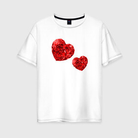 Женская футболка хлопок Oversize с принтом Рубиновые сердца в Белгороде, 100% хлопок | свободный крой, круглый ворот, спущенный рукав, длина до линии бедер
 | вместе | любовь | пара | рубин | сердце