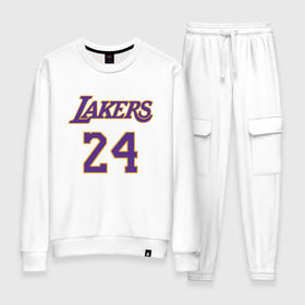 Женский костюм хлопок с принтом Lakers 24 в Белгороде, 100% хлопок | на свитшоте круглая горловина, мягкая резинка по низу. Брюки заужены к низу, на них два вида карманов: два 