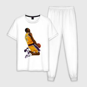 Мужская пижама хлопок с принтом Kobe Bryant в Белгороде, 100% хлопок | брюки и футболка прямого кроя, без карманов, на брюках мягкая резинка на поясе и по низу штанин
 | basketball | black | bryant | game | james | kobe | kobebryant | lakers | lebron | los angeles | mamba | nba | rip | slam dunk | баскетбол | баскетболист | брайант | браянт | джеймс | игрок | коби | леброн | лейкерс | лос анджеле