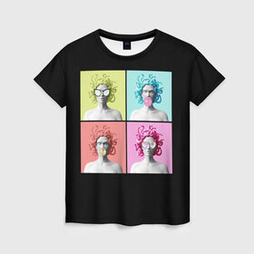 Женская футболка 3D с принтом Медуза Горгона Pop Art в Белгороде, 100% полиэфир ( синтетическое хлопкоподобное полотно) | прямой крой, круглый вырез горловины, длина до линии бедер | 8 марта | бизнес леди | в очках | девушка в очках | девушке | жвачка | жене | женский день | женский праздник | женское лицо | кружка | легенда | лицо | любимой | медуза | мифология | монстр | опасная