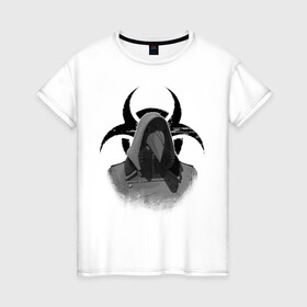 Женская футболка хлопок с принтом Plague Doctor в Белгороде, 100% хлопок | прямой крой, круглый вырез горловины, длина до линии бедер, слегка спущенное плечо | biohazard | plague doctor | биологическая опасность | чумной доктор