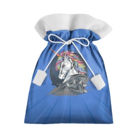 Подарочный 3D мешок с принтом Единорог Rock в Белгороде, 100% полиэстер | Размер: 29*39 см | Тематика изображения на принте: rock | единорог | единорог рокер | кожанка | конь | лошадь | многоцветный | радуга | рог | рок | шипы