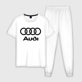 Мужская пижама хлопок с принтом Audi Ауди в Белгороде, 100% хлопок | брюки и футболка прямого кроя, без карманов, на брюках мягкая резинка на поясе и по низу штанин
 | audi | auto | quattro | авто | автомобиль | ауди | марка | машина