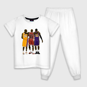 Детская пижама хлопок с принтом Kobe, Michael, LeBron в Белгороде, 100% хлопок |  брюки и футболка прямого кроя, без карманов, на брюках мягкая резинка на поясе и по низу штанин
 | Тематика изображения на принте: basketball | black | bryant | bulls | chicago | game | james | jordan | kobe | lakers | lebron | los angeles | michael | nba | rip | sla | баскетбол | баскетболист | брайант | буллс | джеймс | джордан | игрок | коби | леброн | лейкерс | лос андж