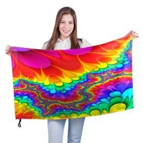 Флаг 3D с принтом TIE-DYE в Белгороде, 100% полиэстер | плотность ткани — 95 г/м2, размер — 67 х 109 см. Принт наносится с одной стороны | abstract | abstraction | color | fractal | geometry | paitnt | polygon | polygonal | psy | абстракция | геометрия | краски | неоновые | полигоны | психоделика | фрактал